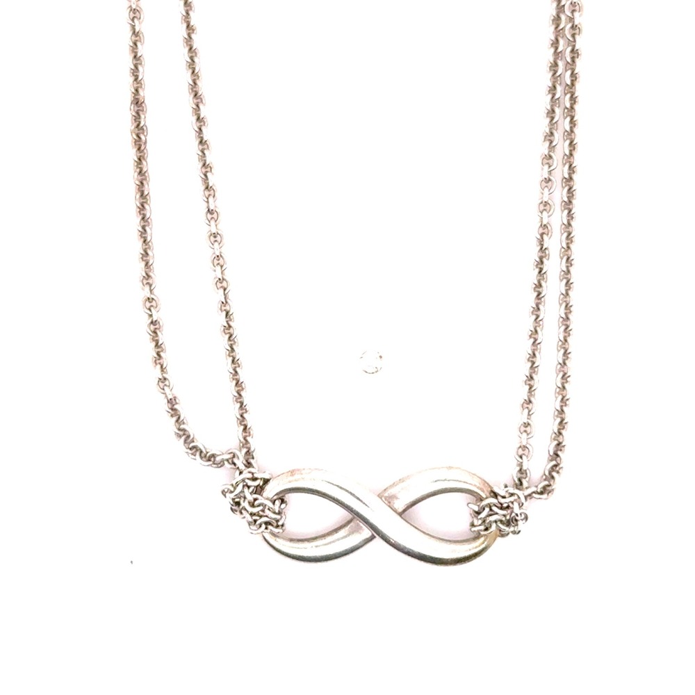 Tiffany & Co Sterling Silver Infinity Double Chain Necklace 16 Inch